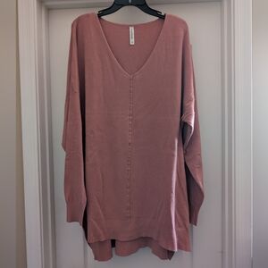 Dusty Rose V-Neck Oversized Sweater Zenana Premium Size 3XL